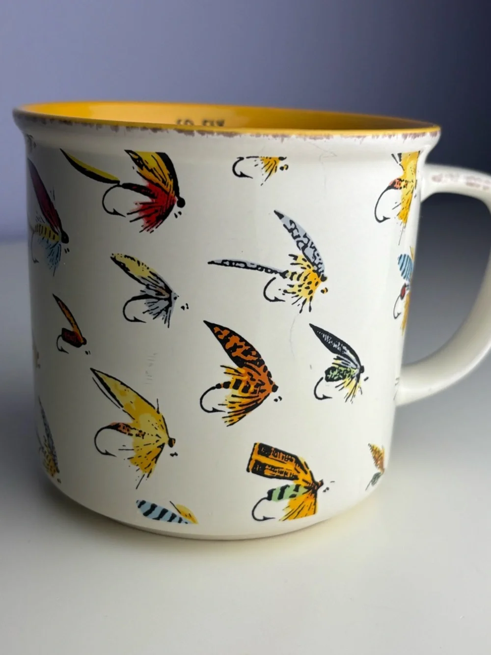 Ceramic So Fly Pattern Mug in Mustard Yellow and Cream Lip States “So Fly” - Picture 4 of 7